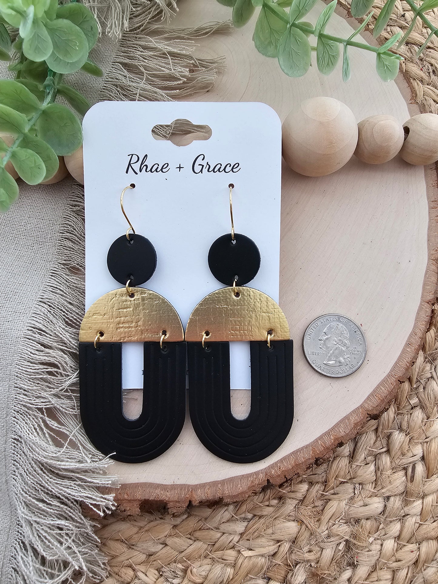 Black & Gold Embossed Extra Large "U" Earrings