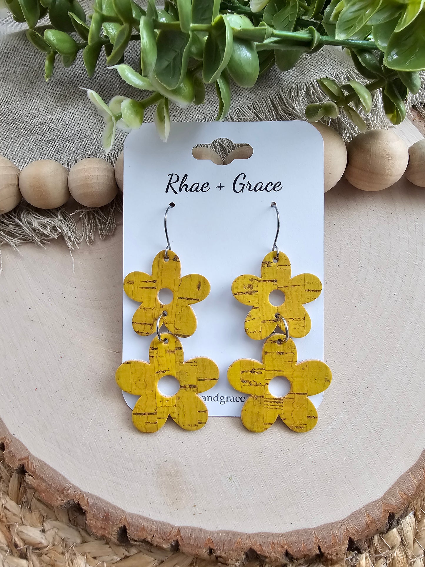 Yellow Stacked Flower Earrings