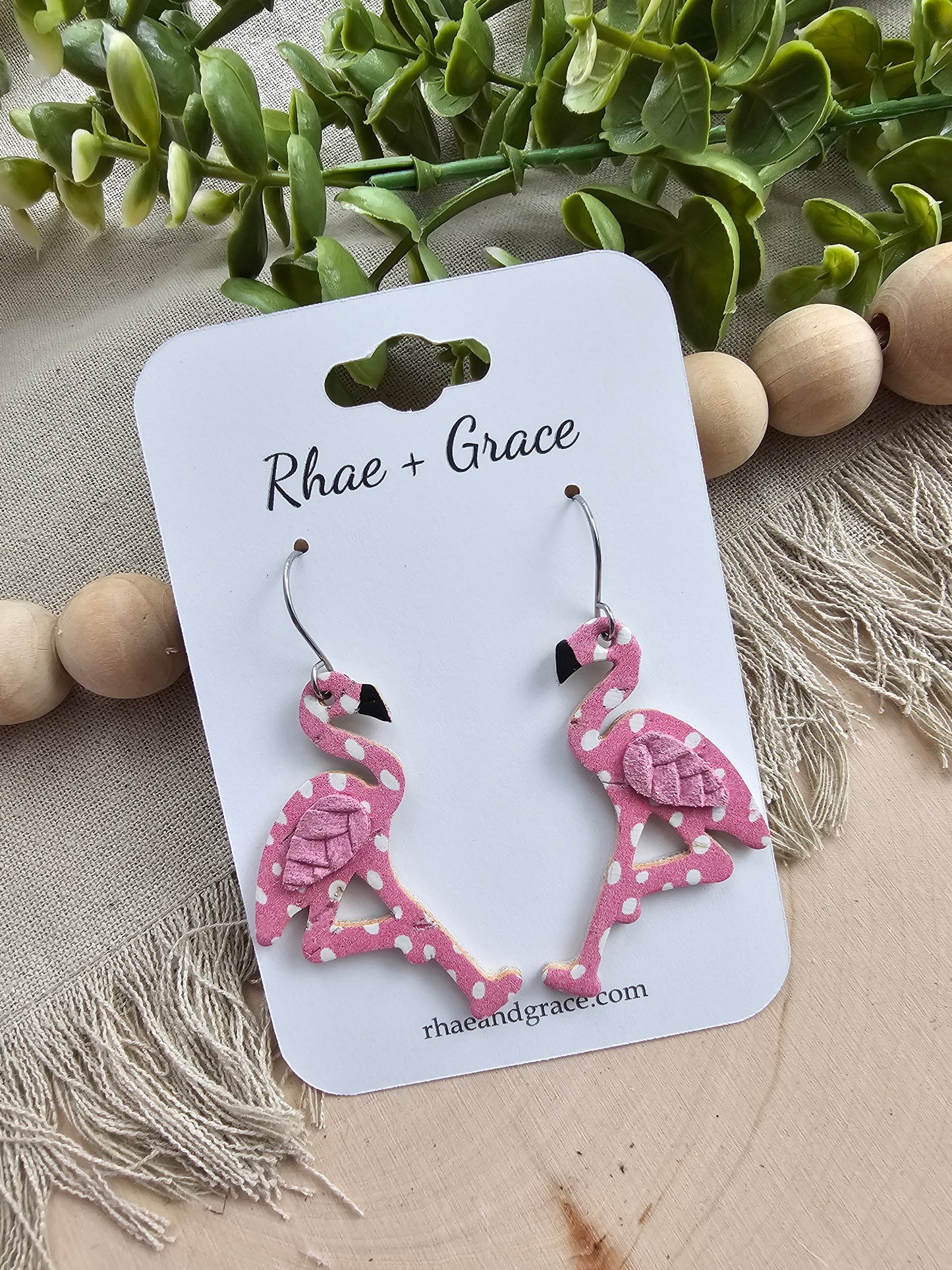 Pink Dotted Flamingo Earrings