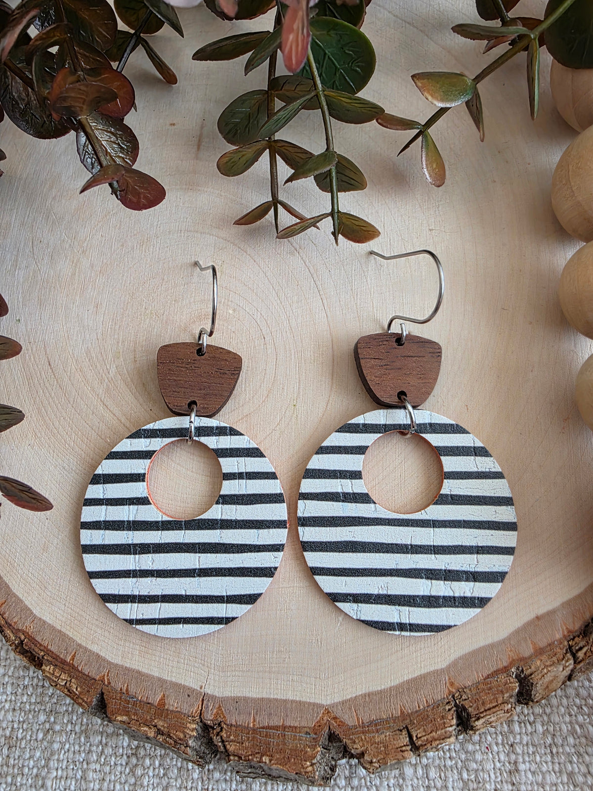 Black & White Striped Circle Cutout Earrings