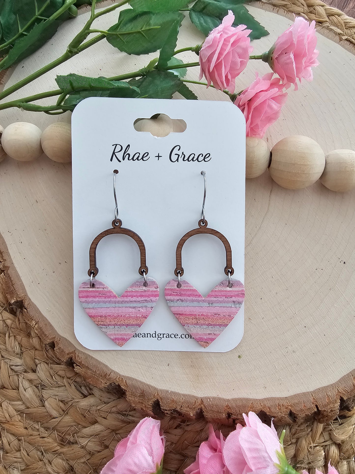 Cotton Candy Striped Arched Heart Earrings