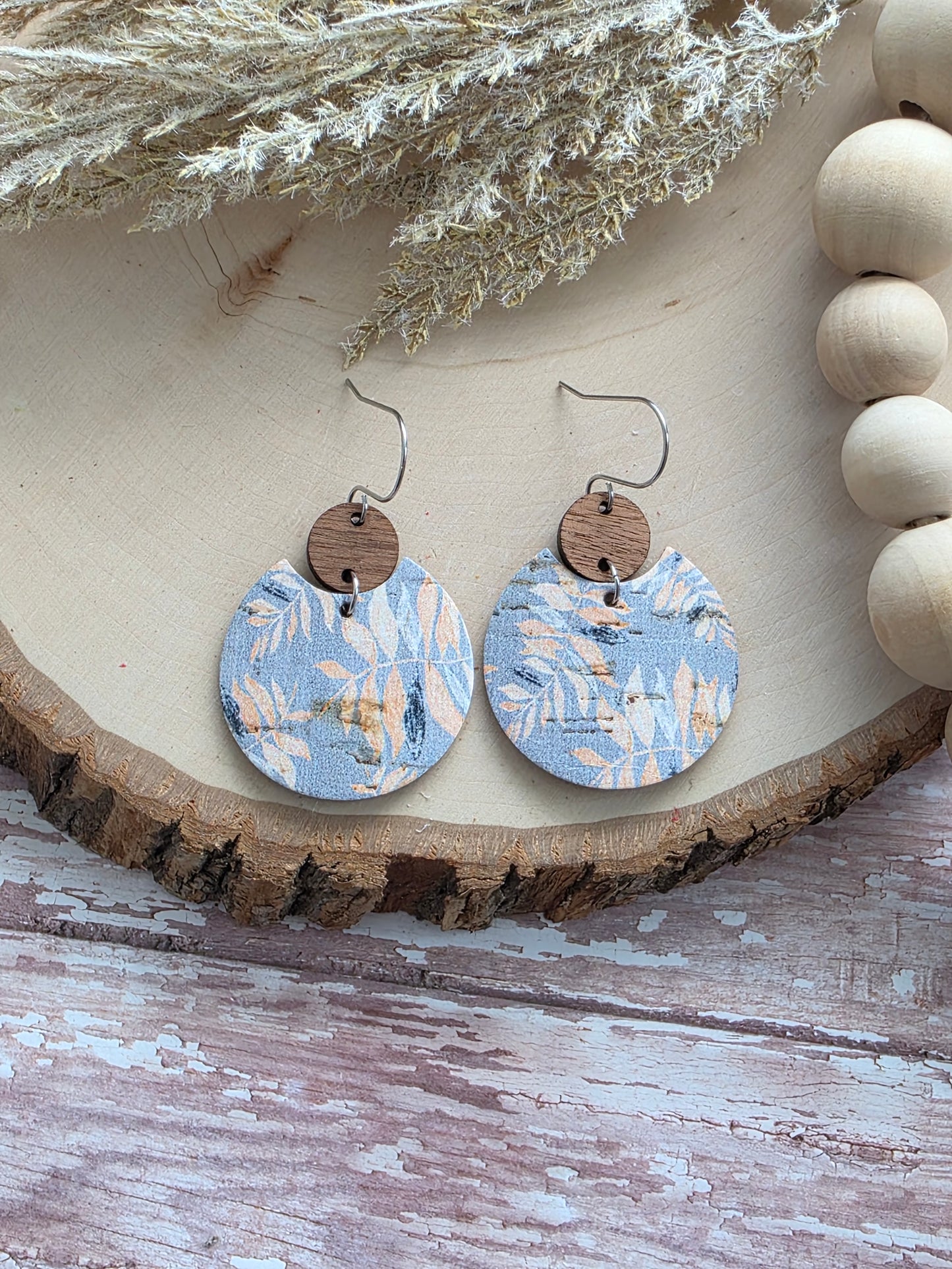 Dusty Blue Autumn Palms Circle Earrings
