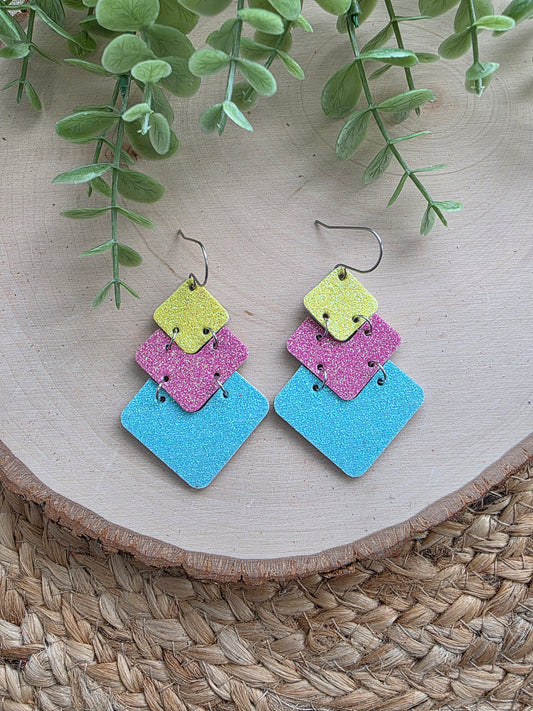 Glitter Colorblock Stacked Modern Chevron Earrings
