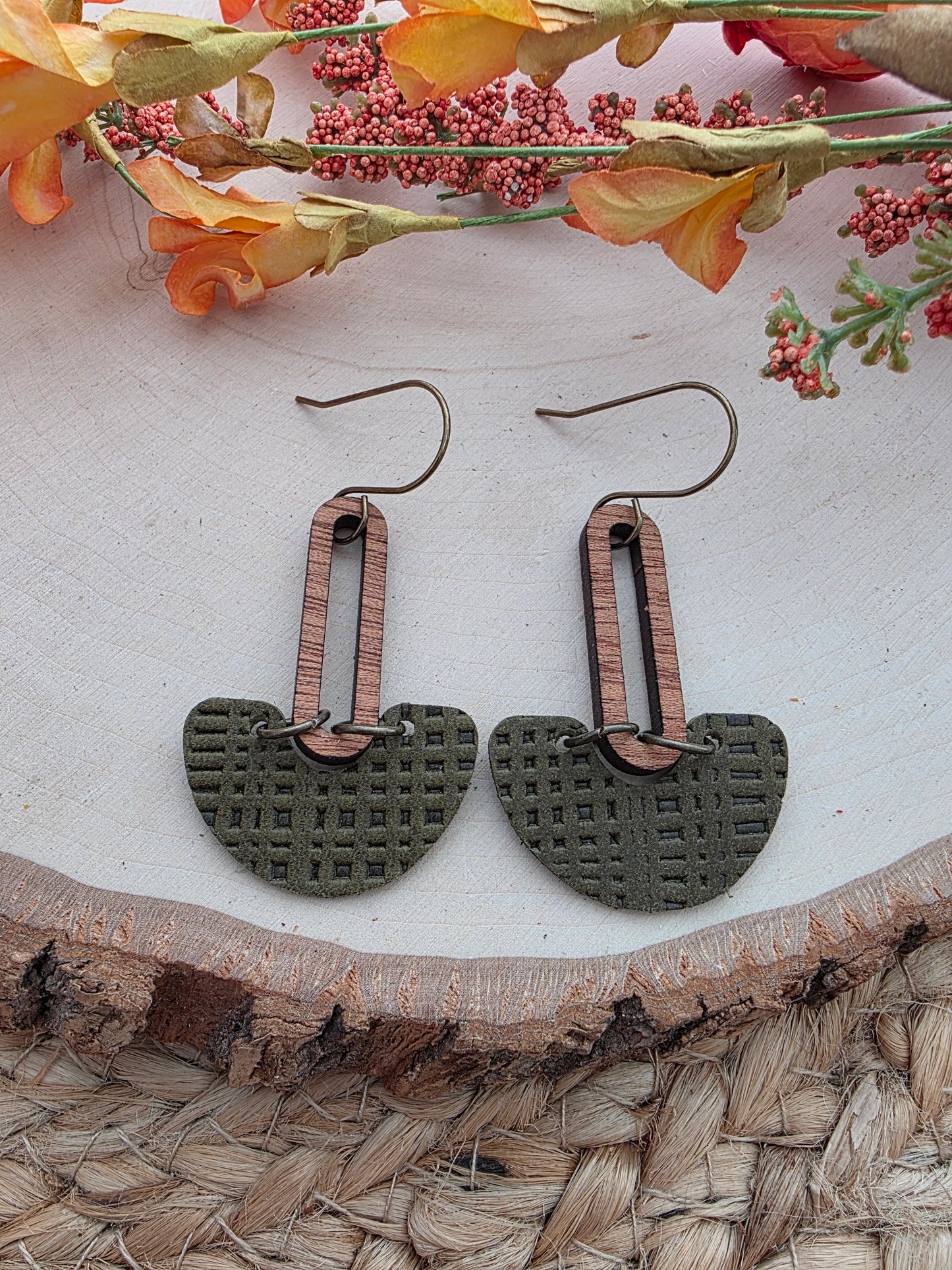 Olive Green Arch Drop Earrings
