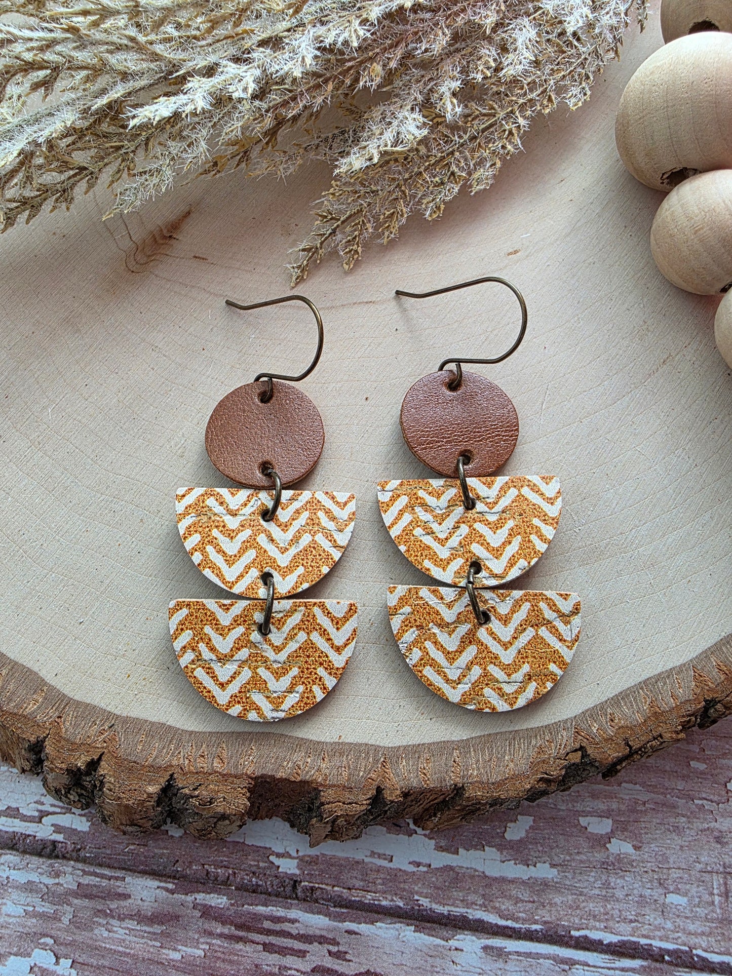 Mustard Boho Stacked Crescent Dangle Earrings