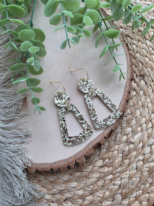 Gold Glitter Open Trapezoid Earrings