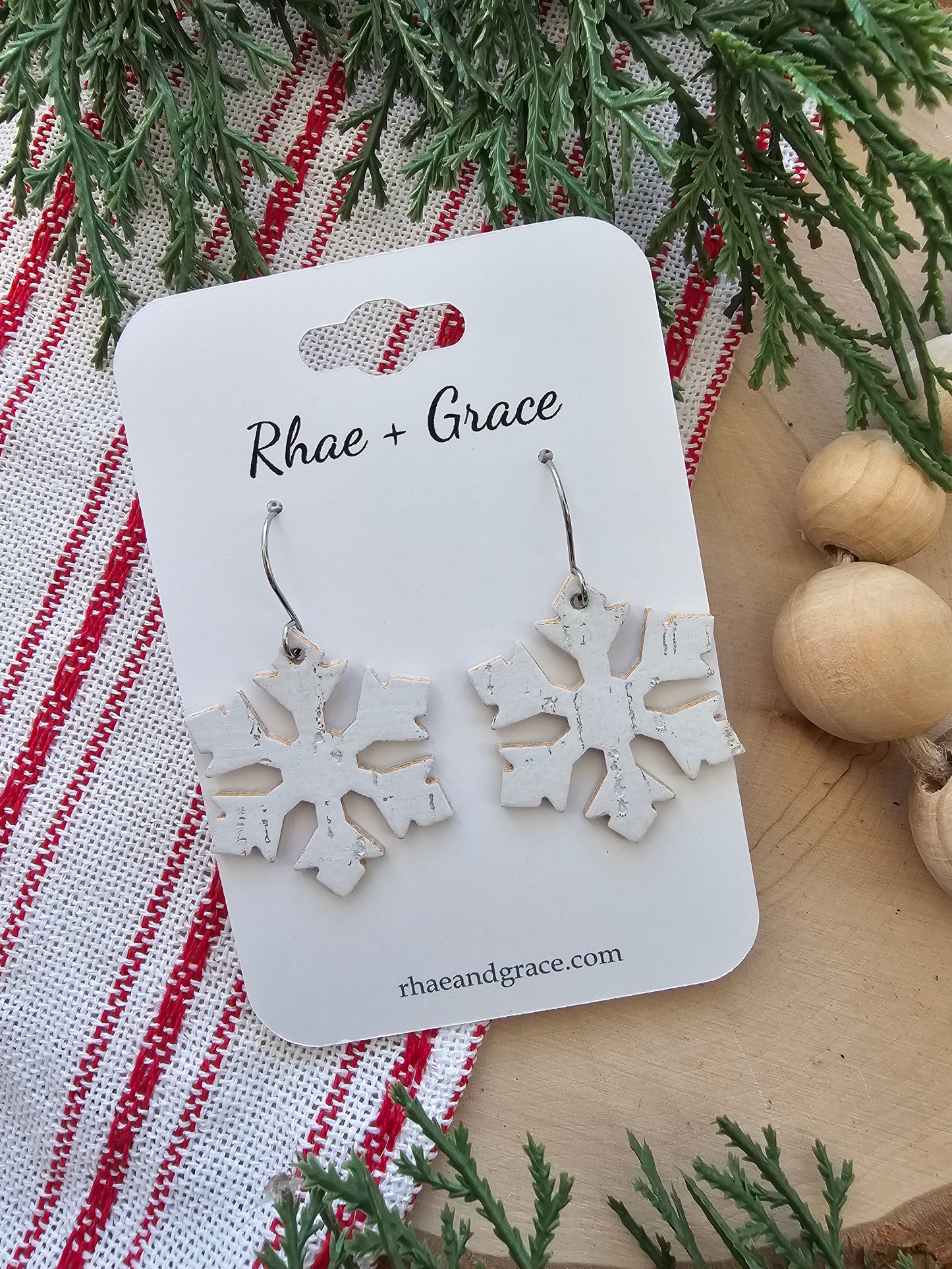 White Birch Snowflake Earrings