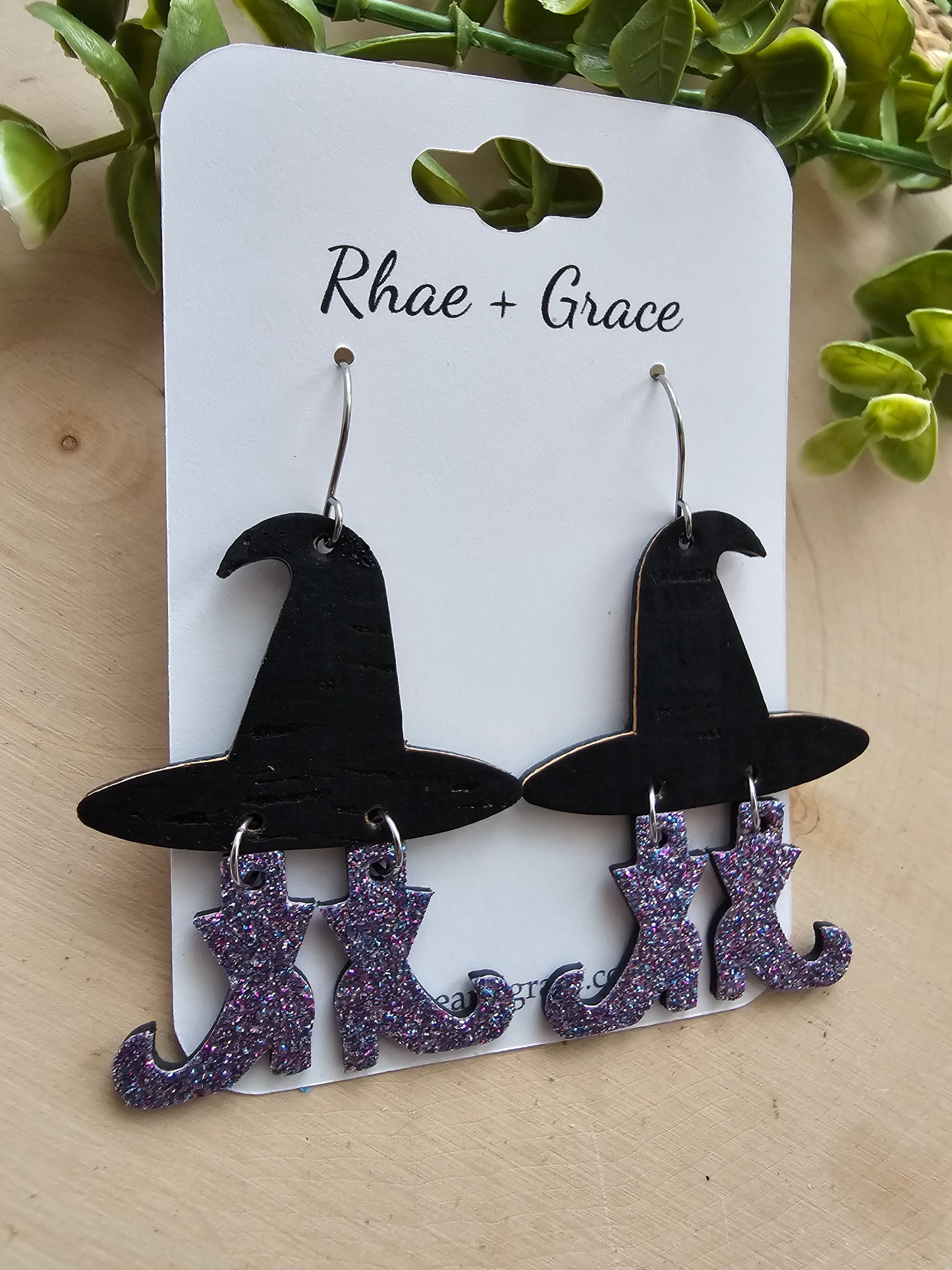Witch Hat Purple Glitter Boots Earrings