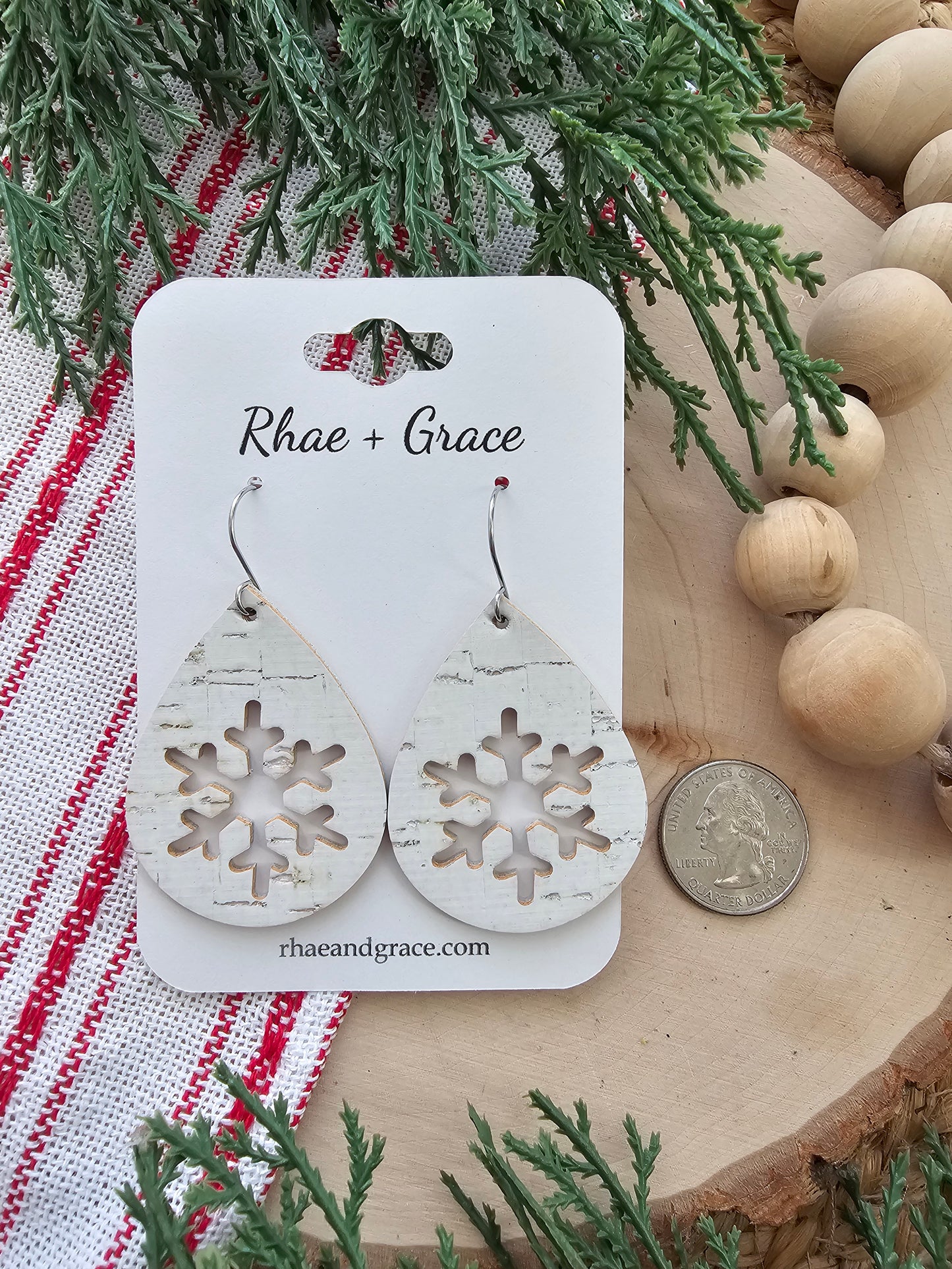 White Birch Snowflake Cutout Teardrop Earrings