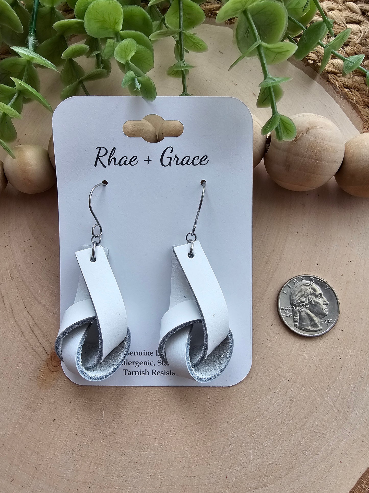 White Wide Leather Knot Earrings