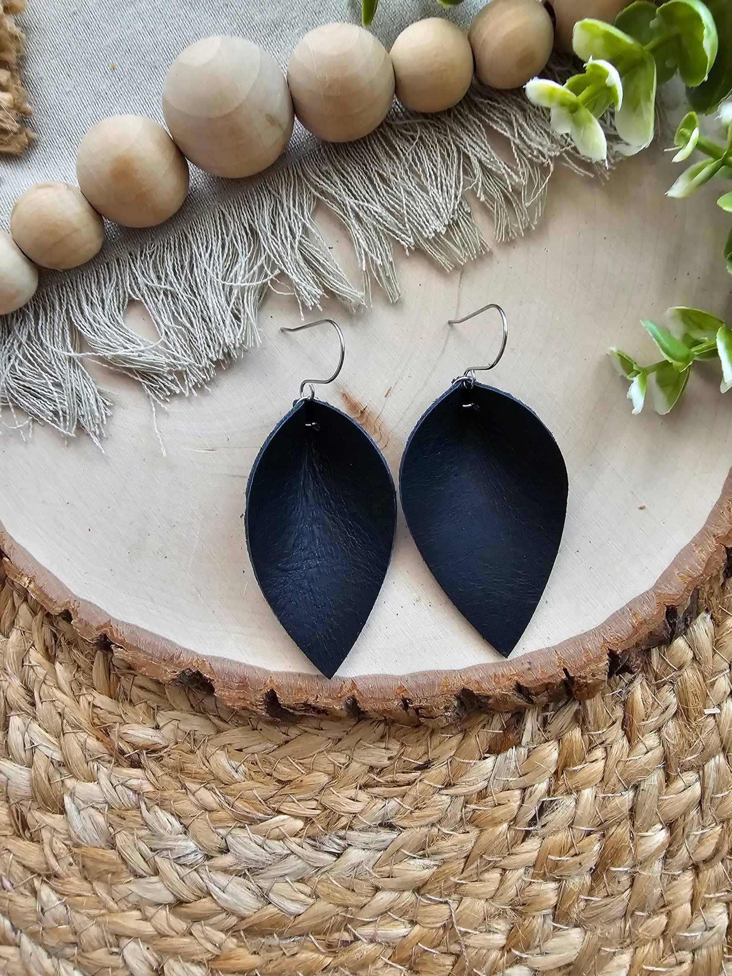 Distressed Matte Black Pinched Petal Earrings - Large (2.5")