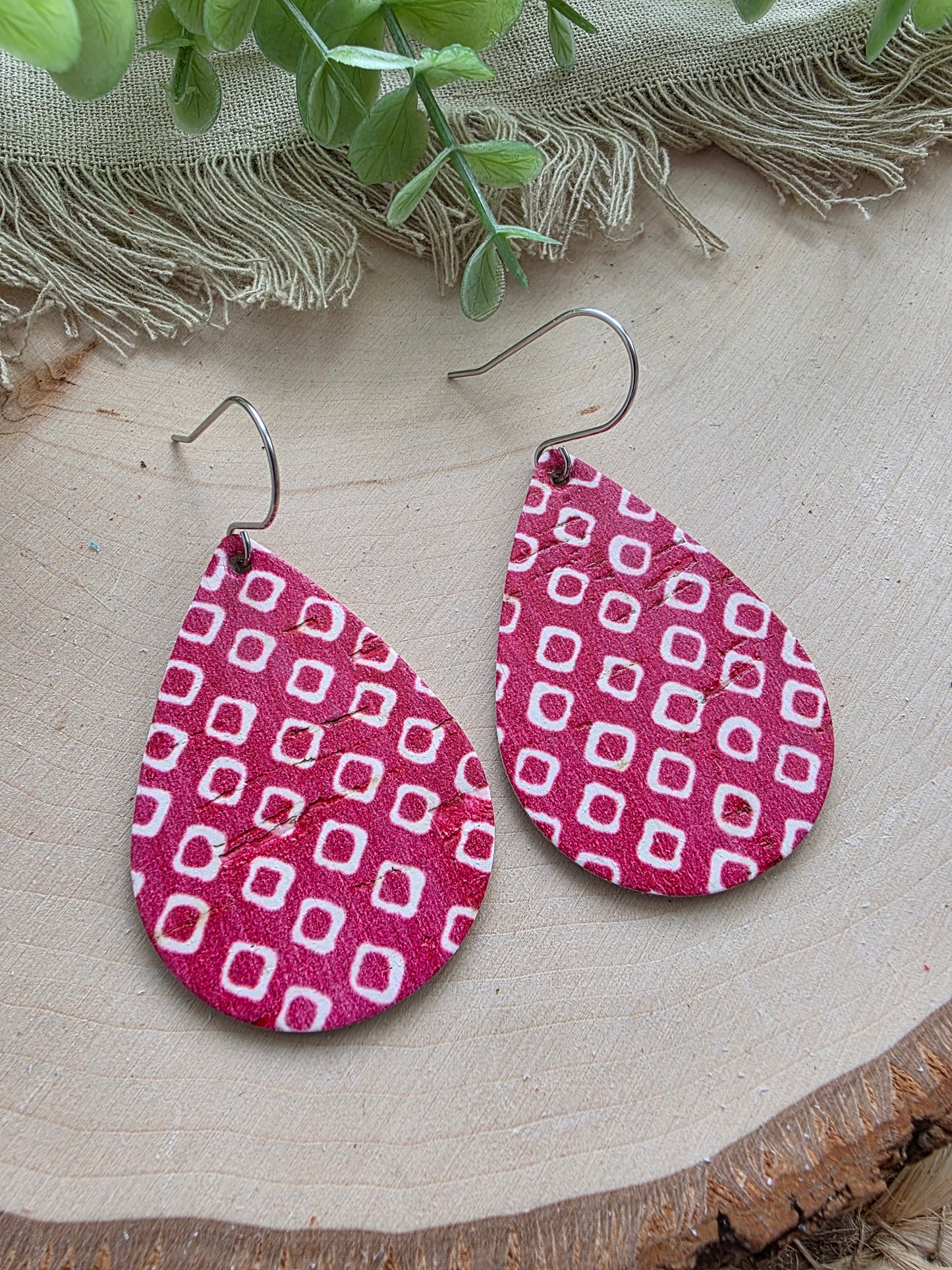 Cherry Red & White Teardrop Earrings - Medium