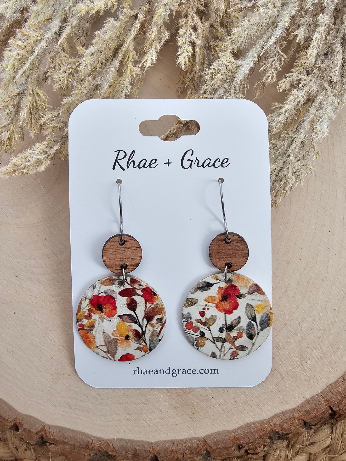 Autumn Watercolor Floral Circle Drop Earrings