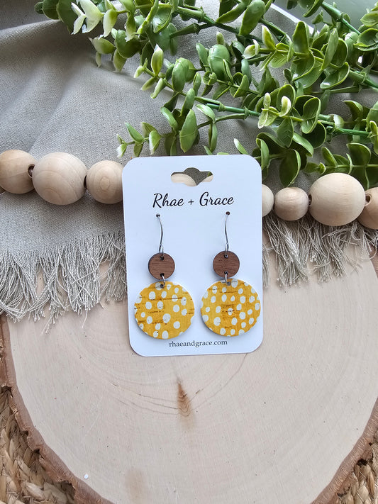 Sunshine Yellow Dotted Circle Drop Earrings