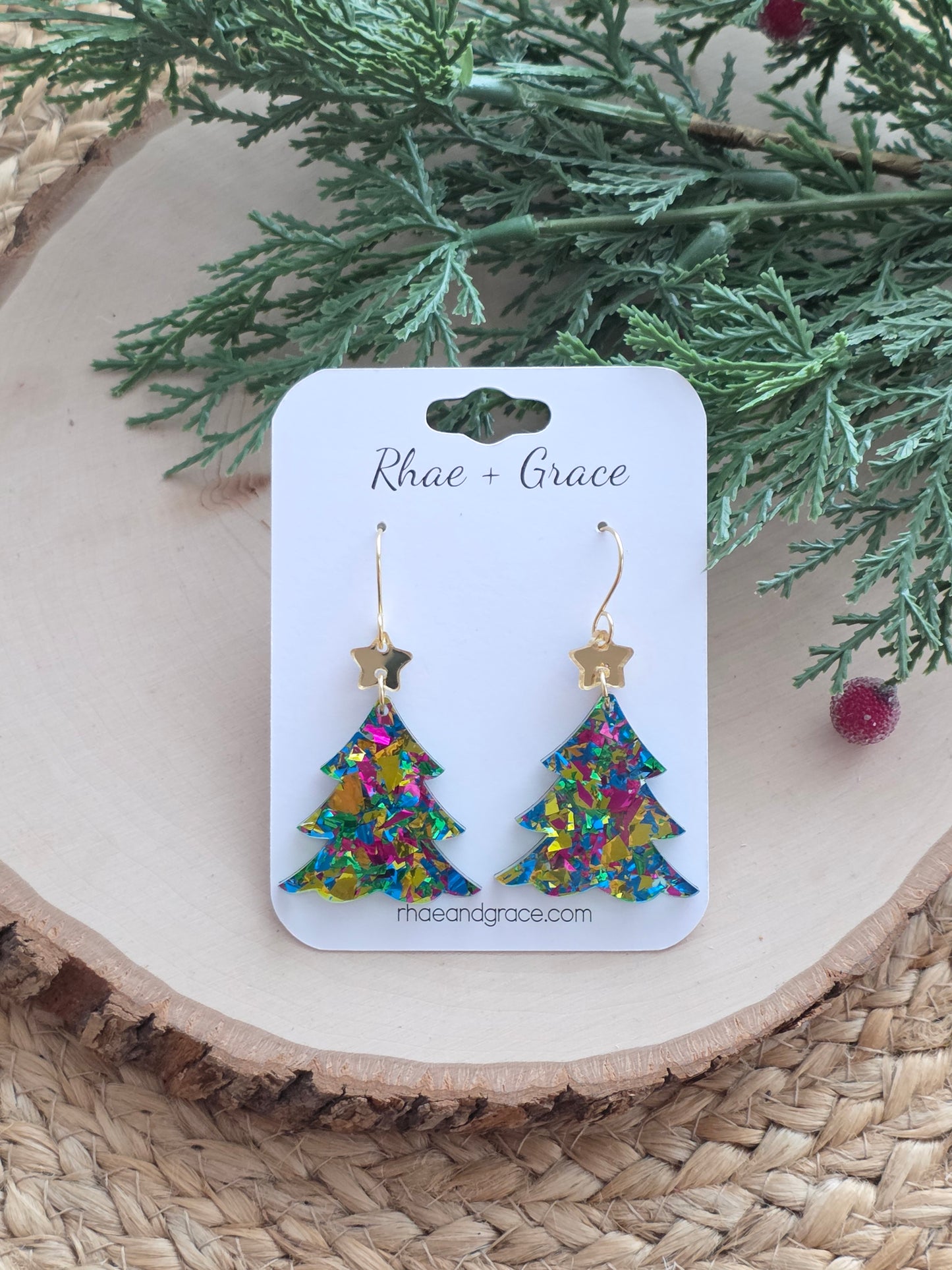 Gala Confetti Acrylic Christmas Tree Earrings
