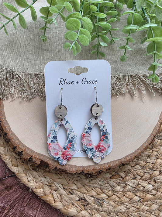 Rose Garden Floral Scalloped Earrings
