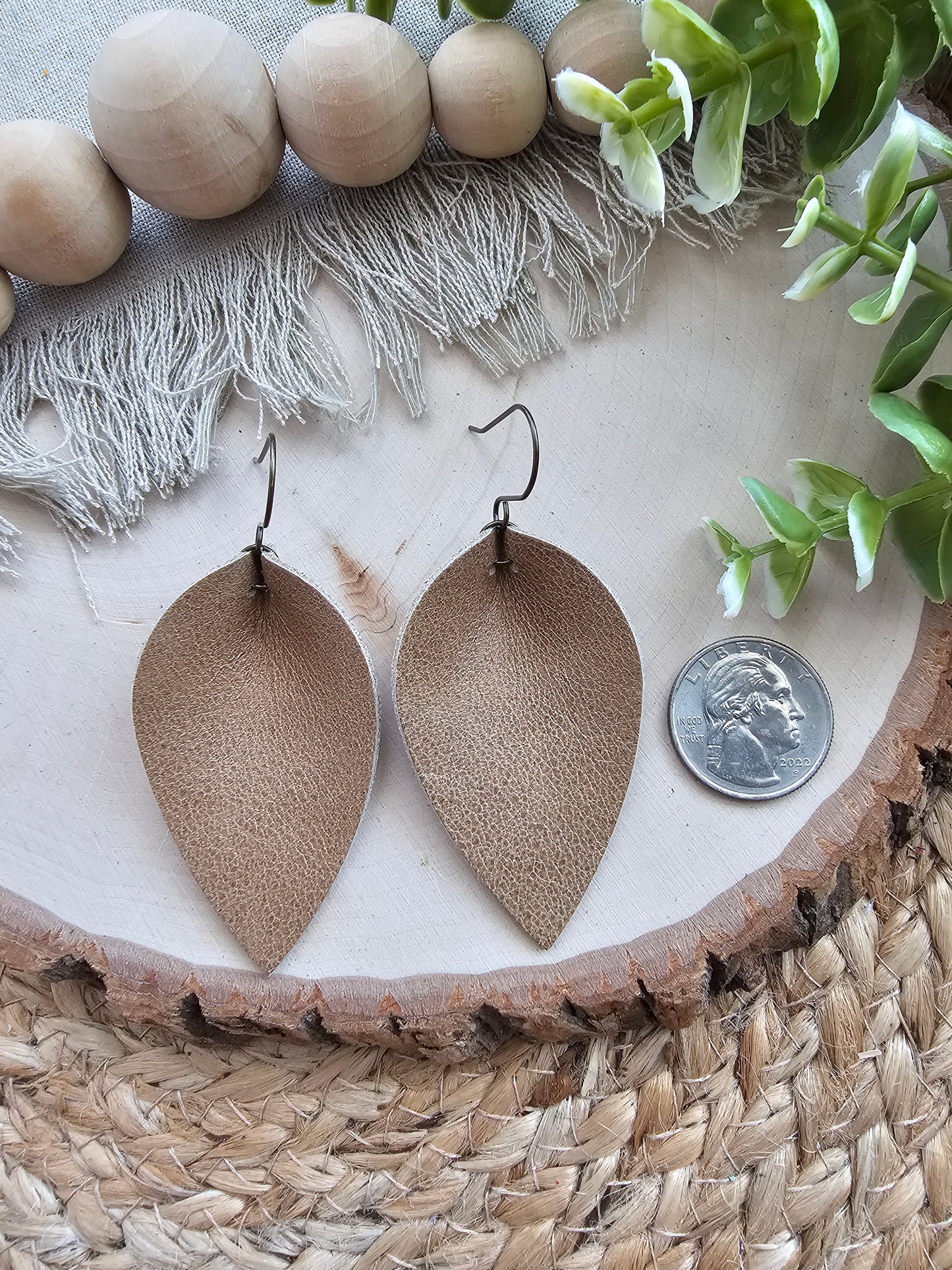 Camel Tan Pinched Petal Earrings - Large (2.5")