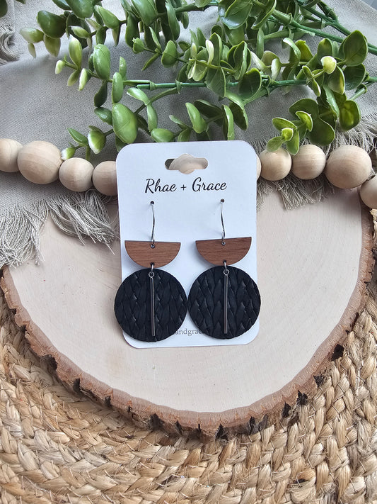 Black & Silver Large Circle Drop Earrings