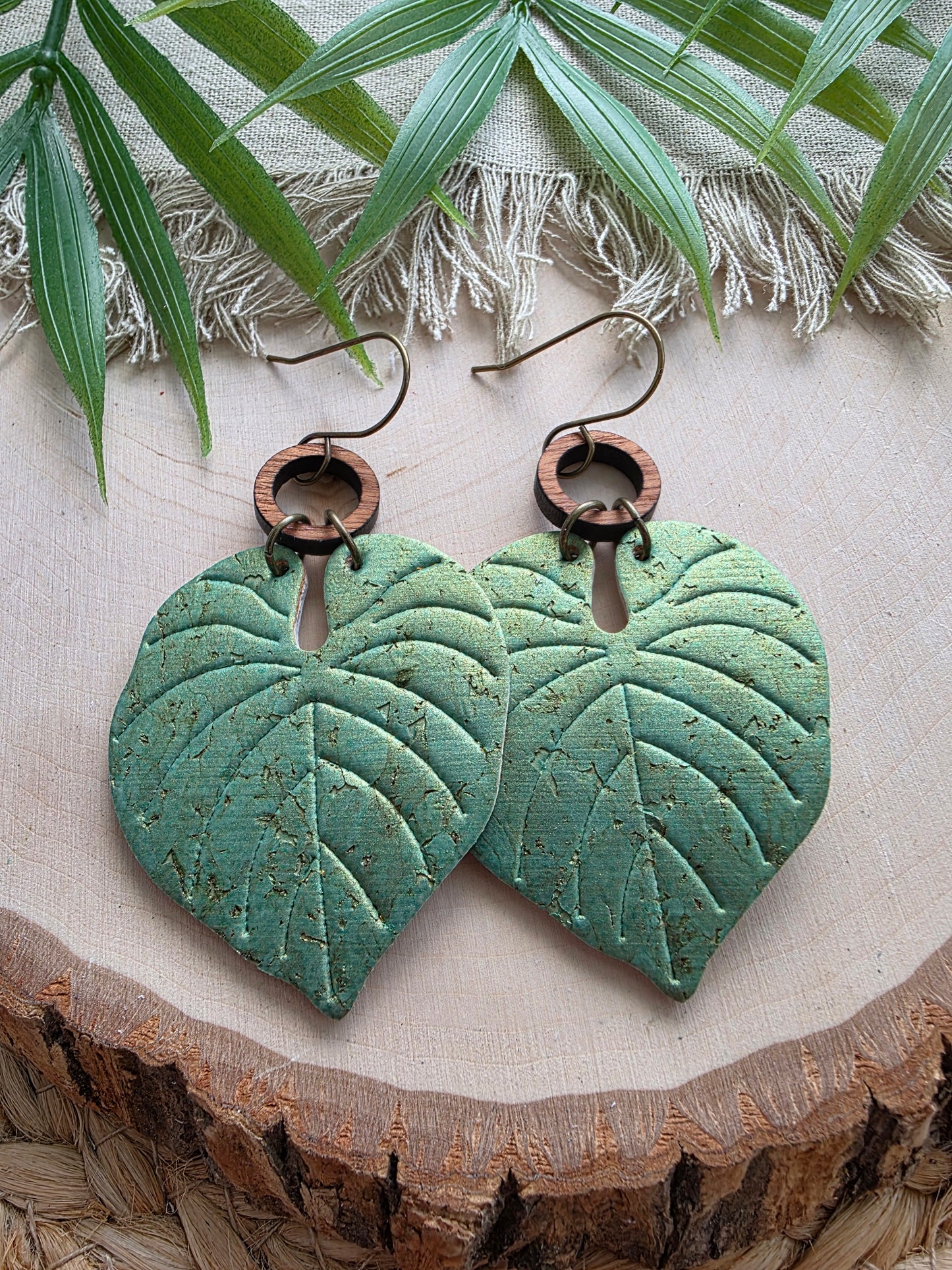 Embossed Monstera Palm Leaf Earrings