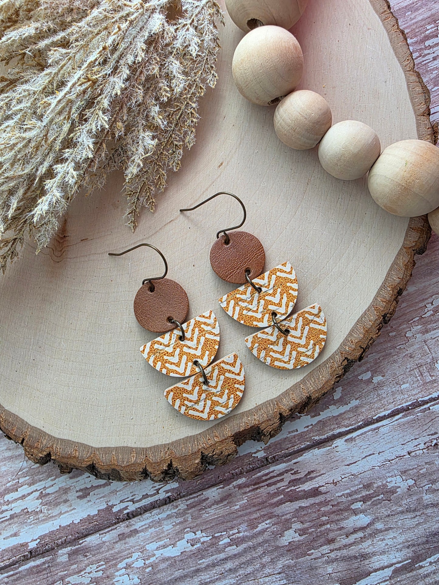 Mustard Boho Stacked Crescent Dangle Earrings