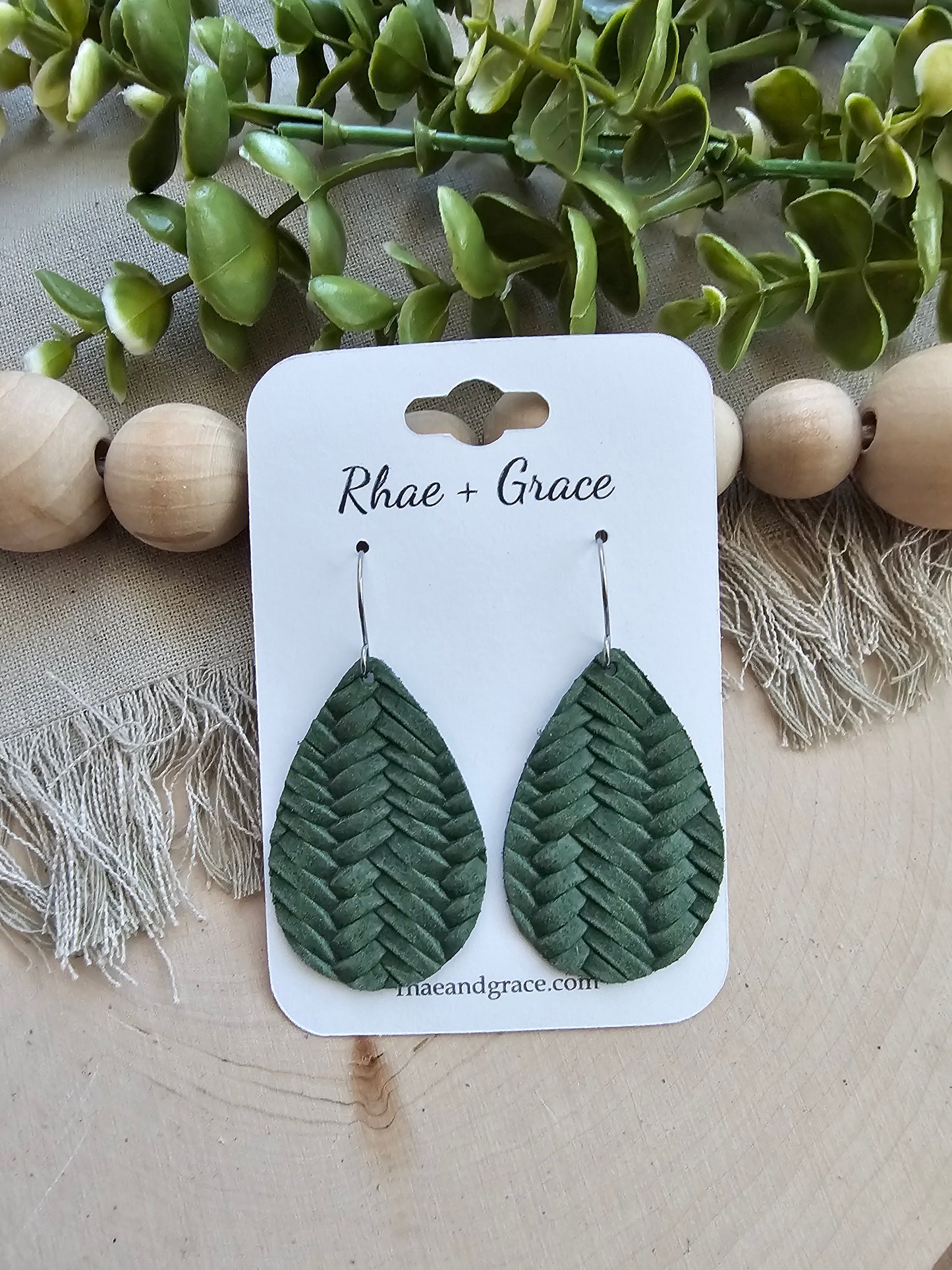 Agave Green Braided Teardrop Earrings - Medium