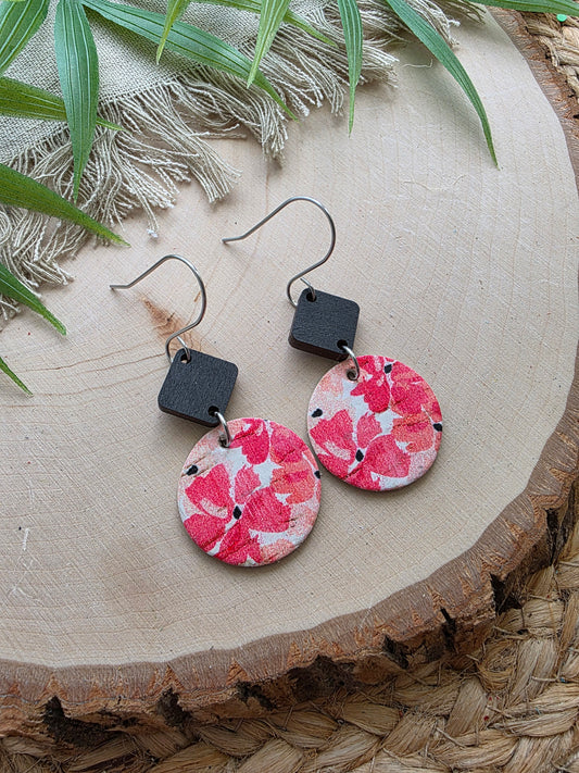 Coral Pink Vinca Floral Circle Earrings