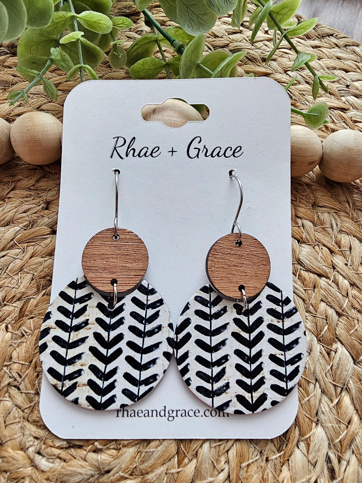 Black & White Stitch Circle Earrings