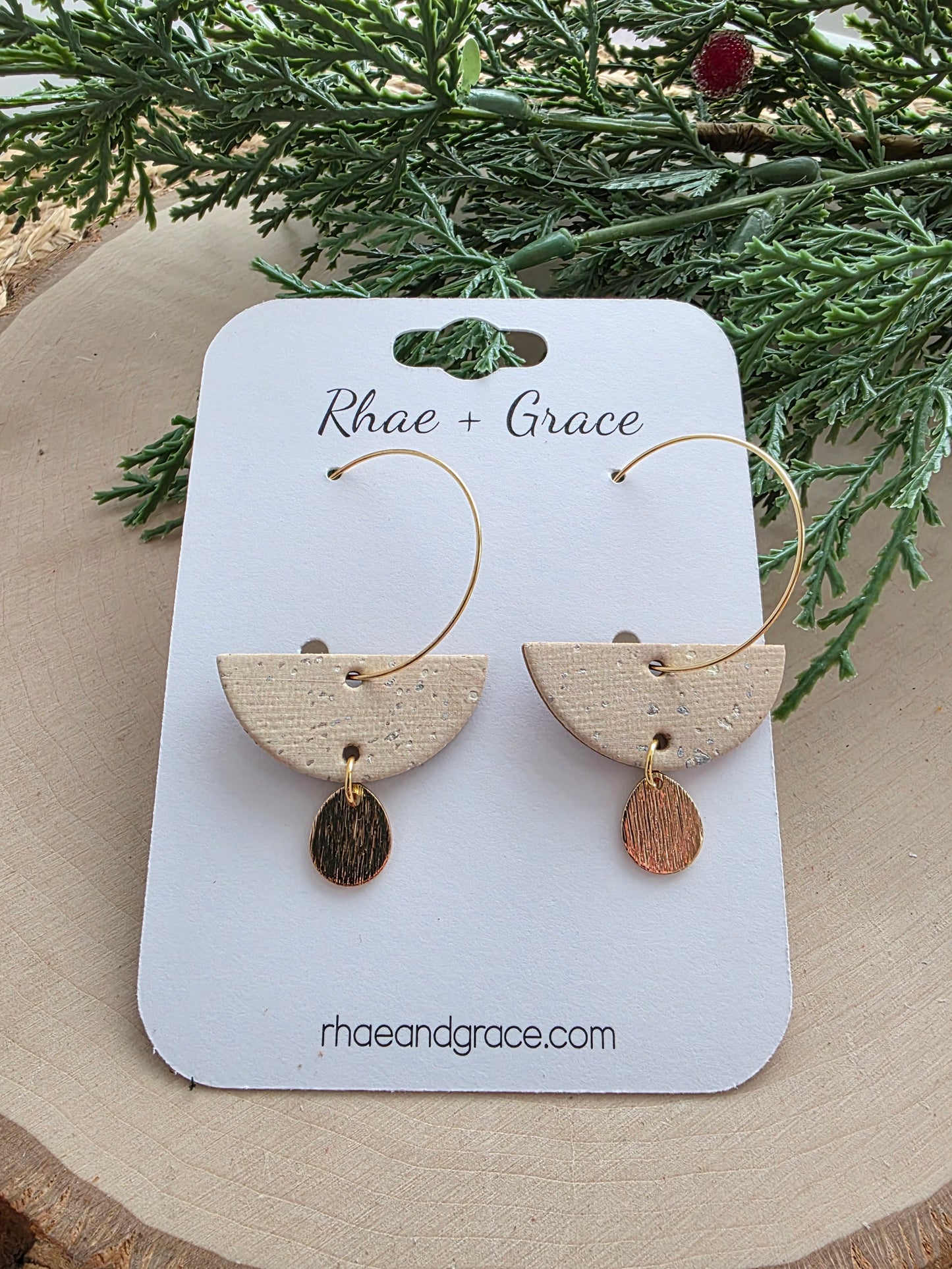 Beige Crescent Drop Hoop Earrings