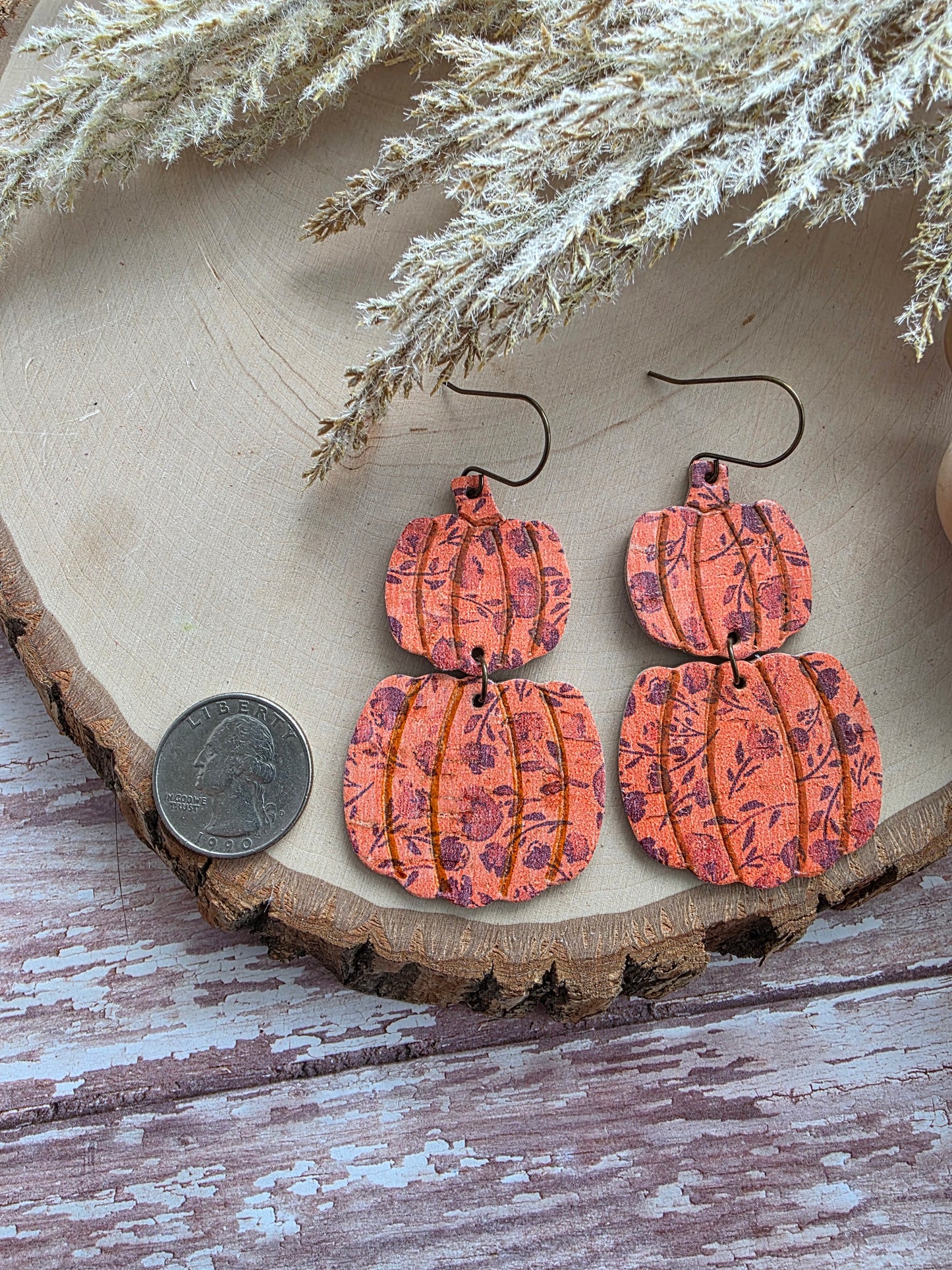 Orange Wildfire Floral Stacked Pumpkin Earrings