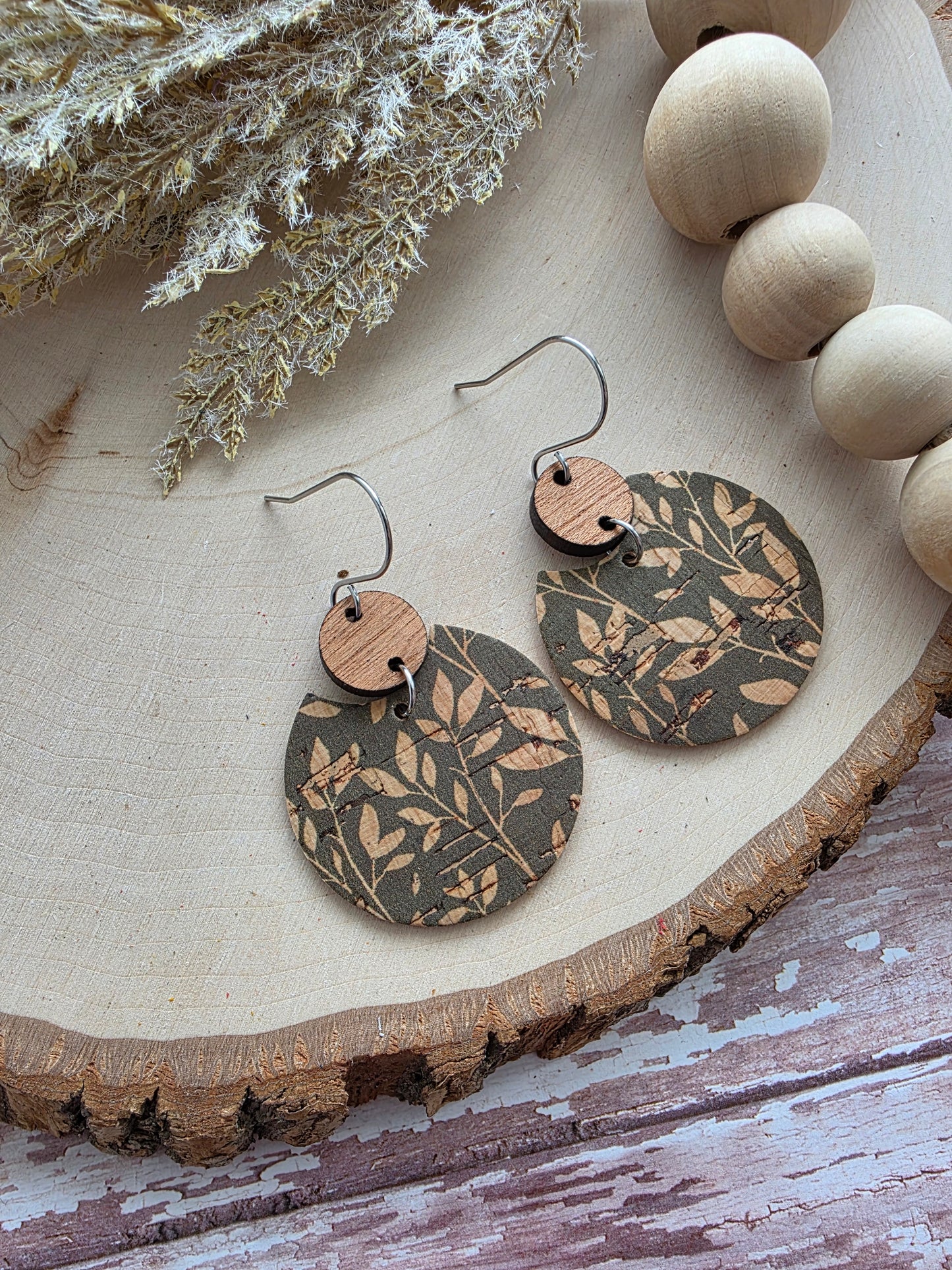 Olive Green Willow Circle Earrings