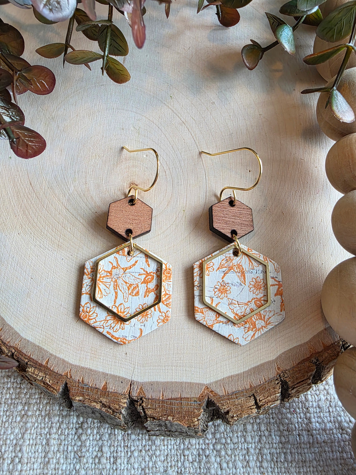 Honeybee Hexagon Earrings
