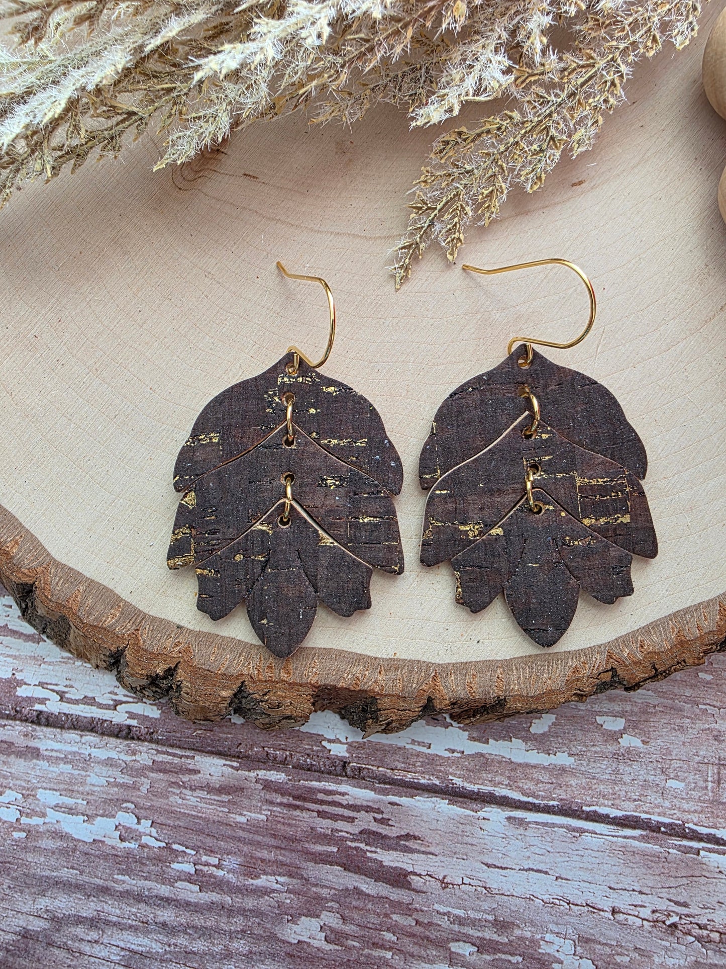 Brown & Gold Tiered Leaf Earrings