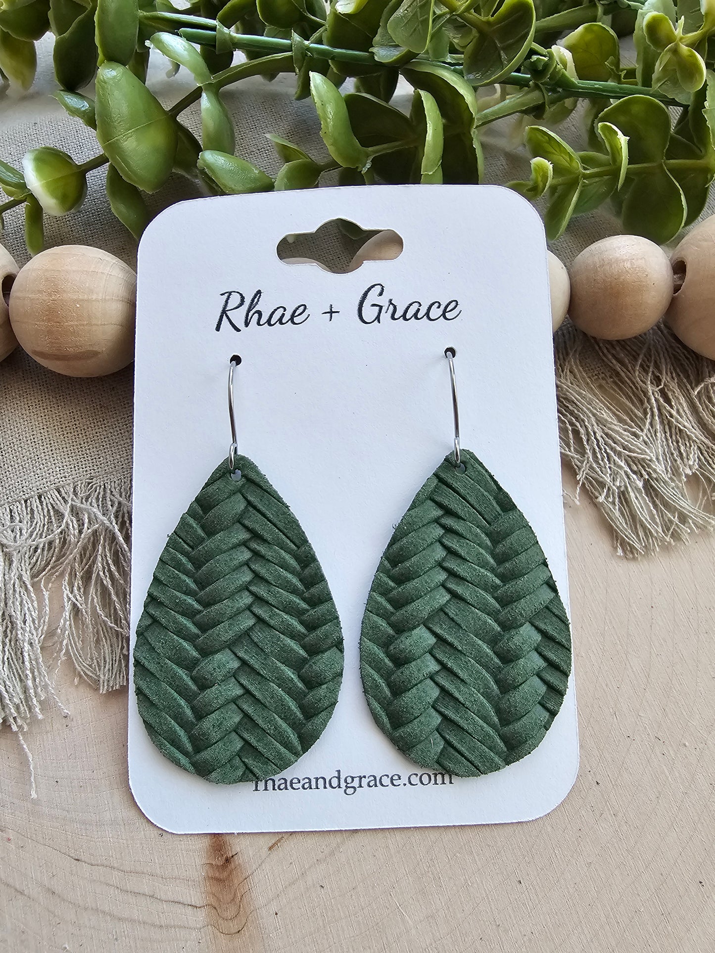 Agave Green Braided Teardrop Earrings - Medium