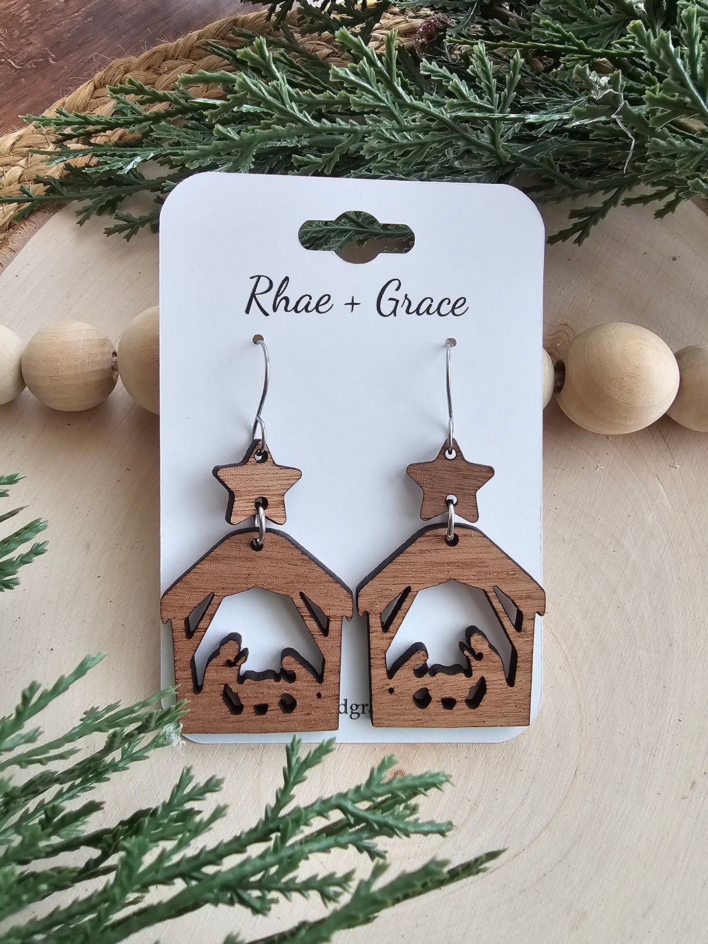 Nativity Scene Wood Earrings