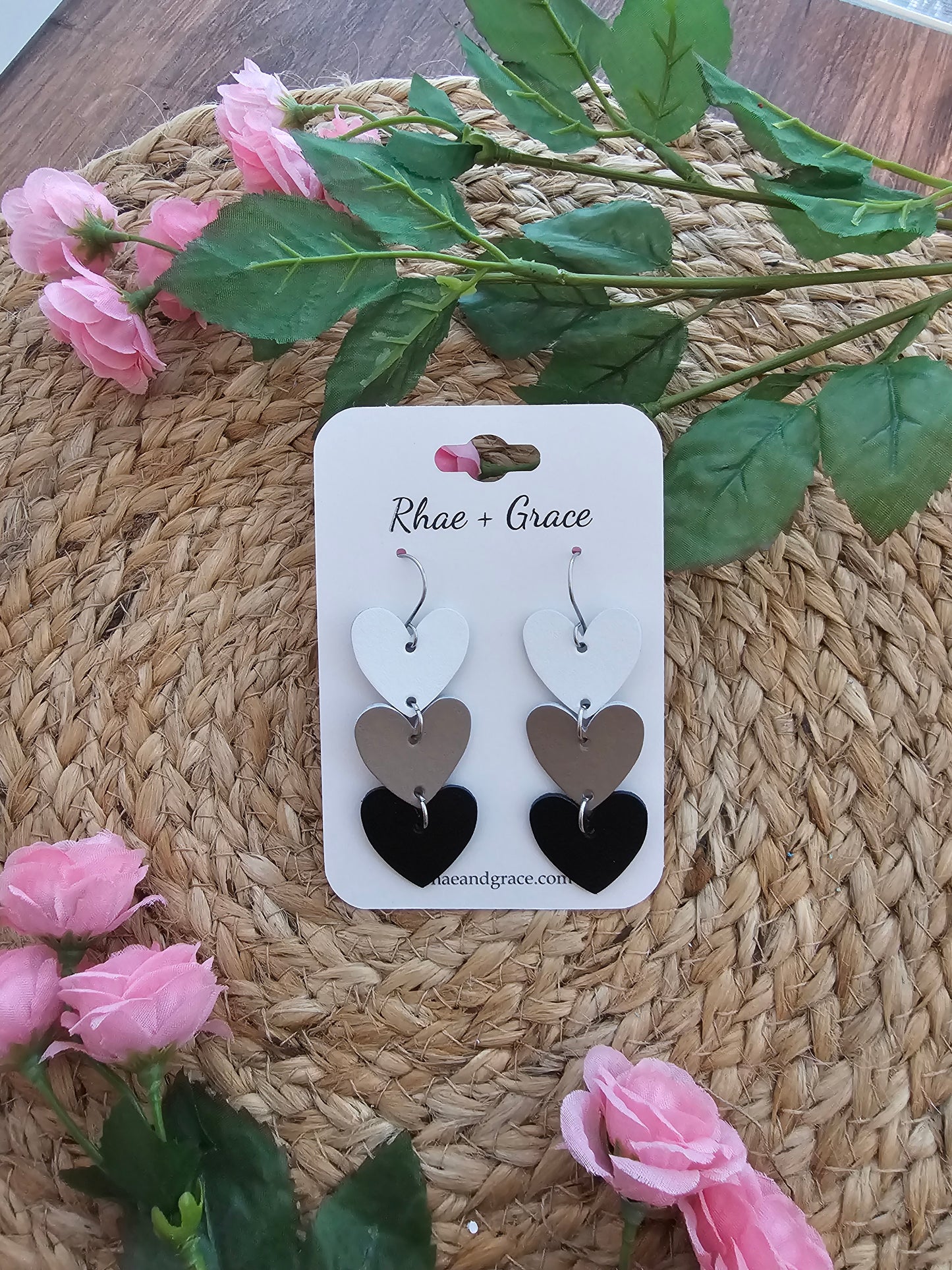 Neutral Stacked Heart Earrings