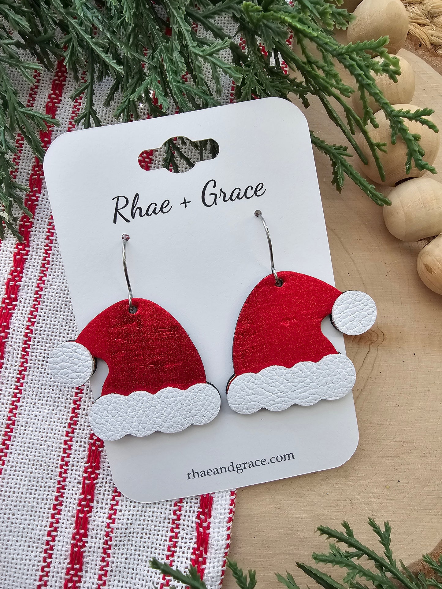 Ruby Red Sparkle Santa Hat Earrings