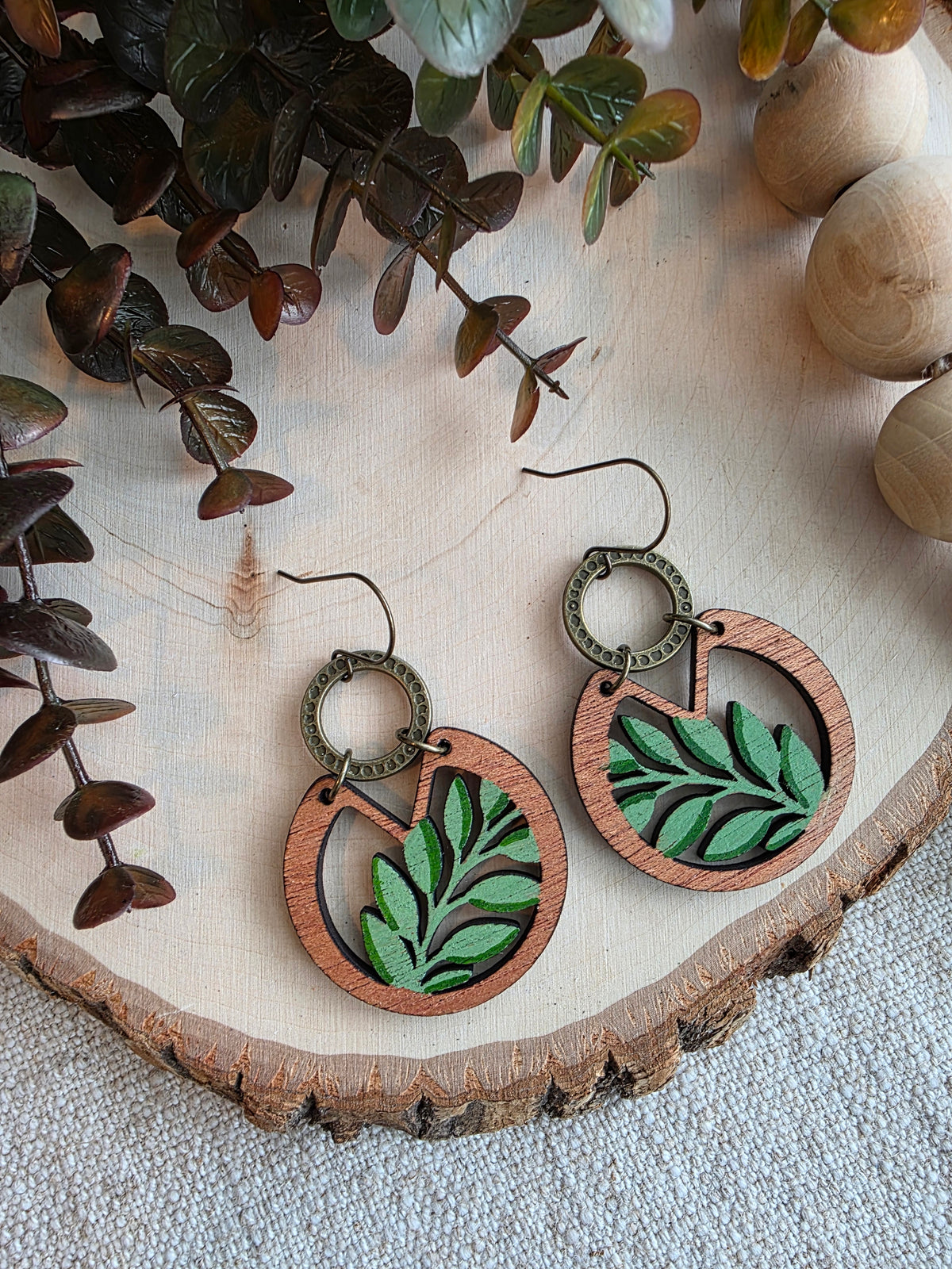 Botanical Leaf Cutout Wood Earrings
