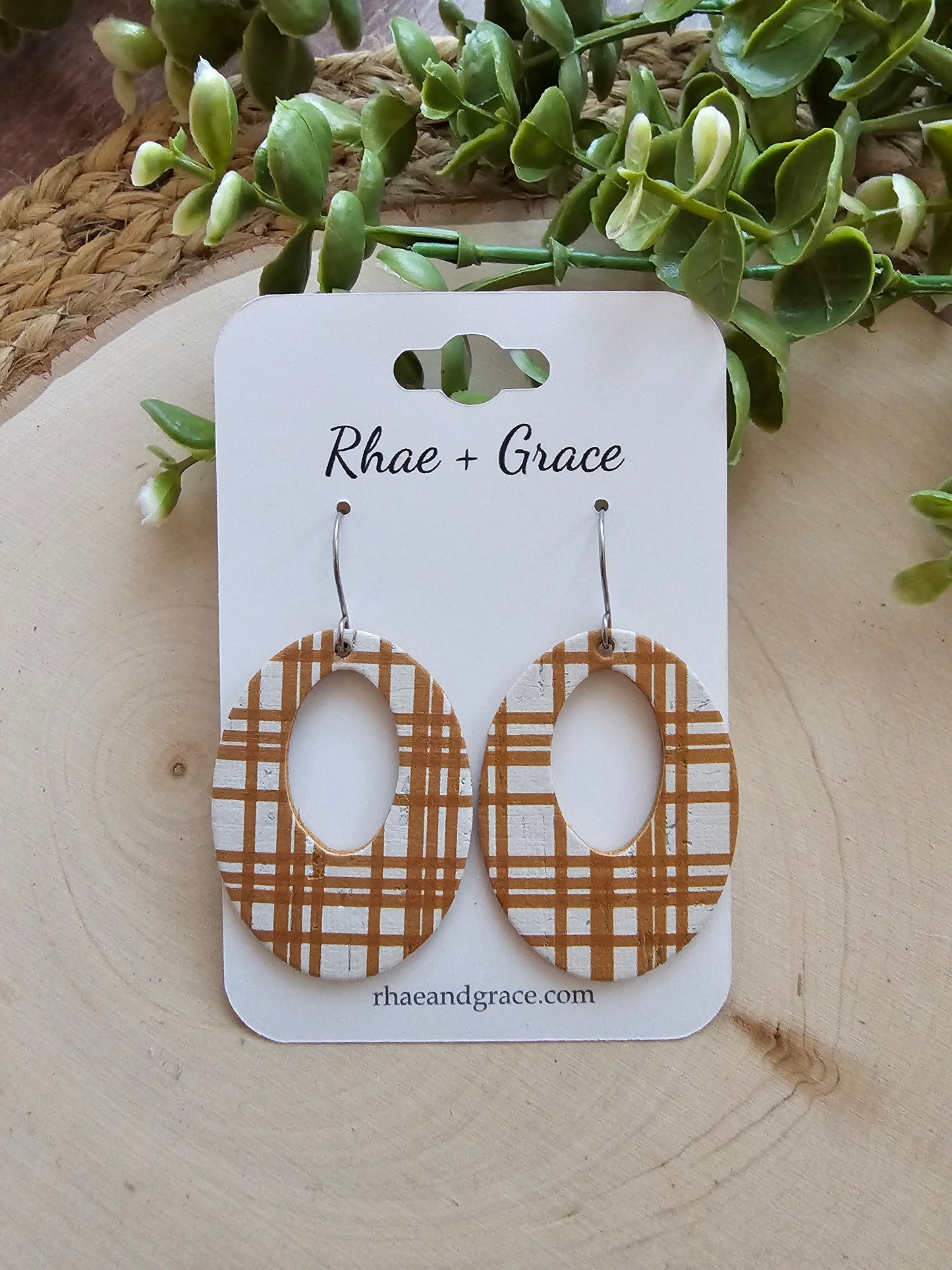 Autumn Plaid Chunky Oval Earrings