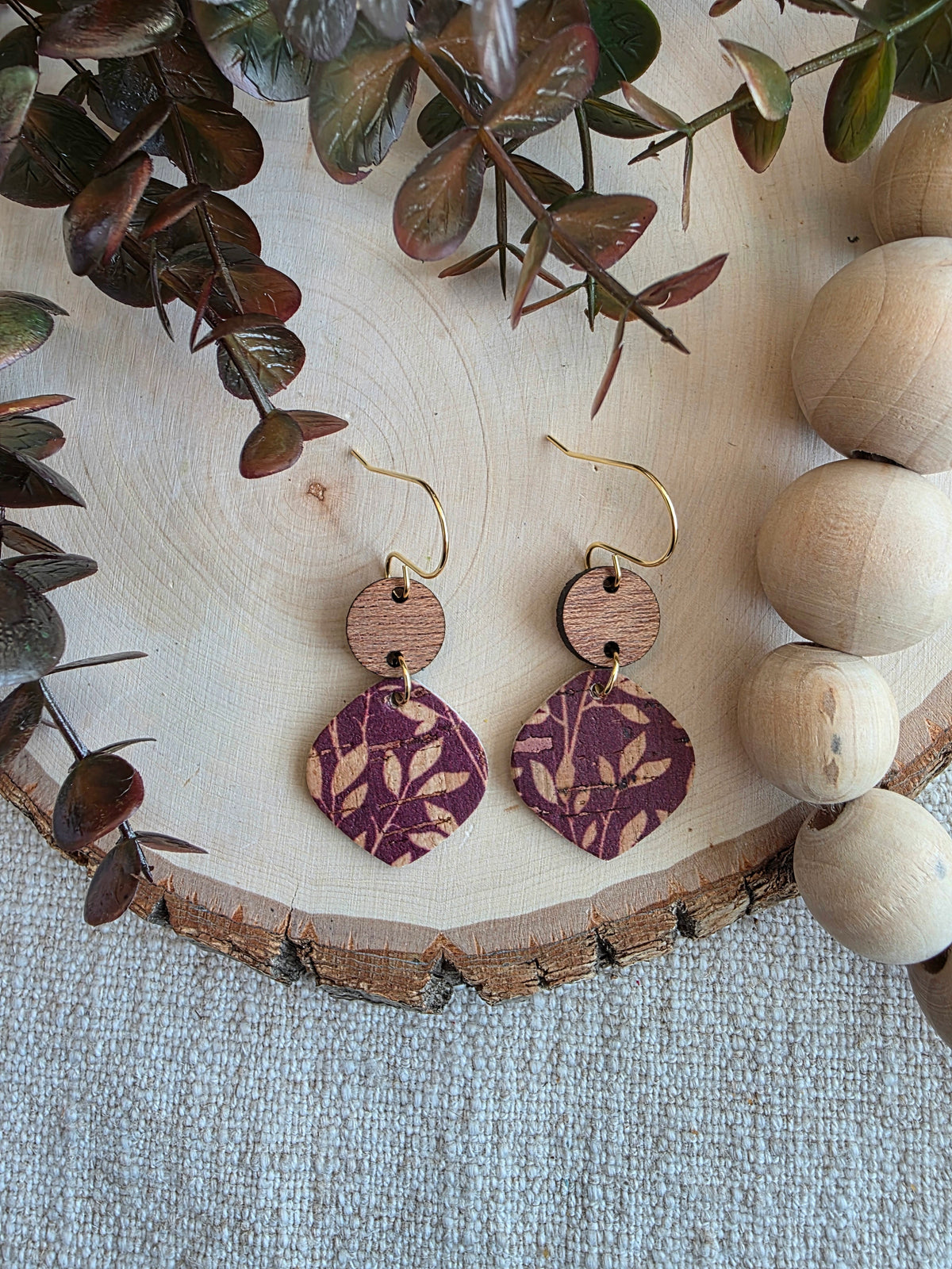 Burgundy Willow Rounded Petal Earring