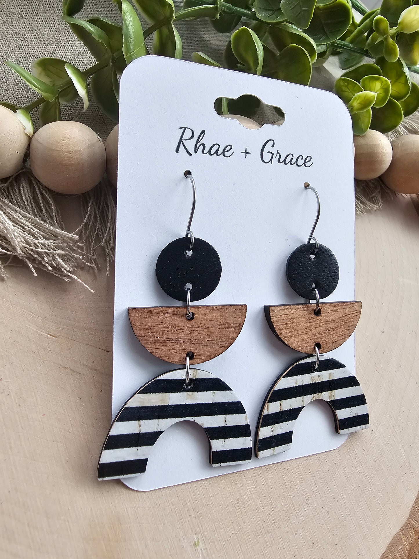 Black & White Striped Arch Earrings