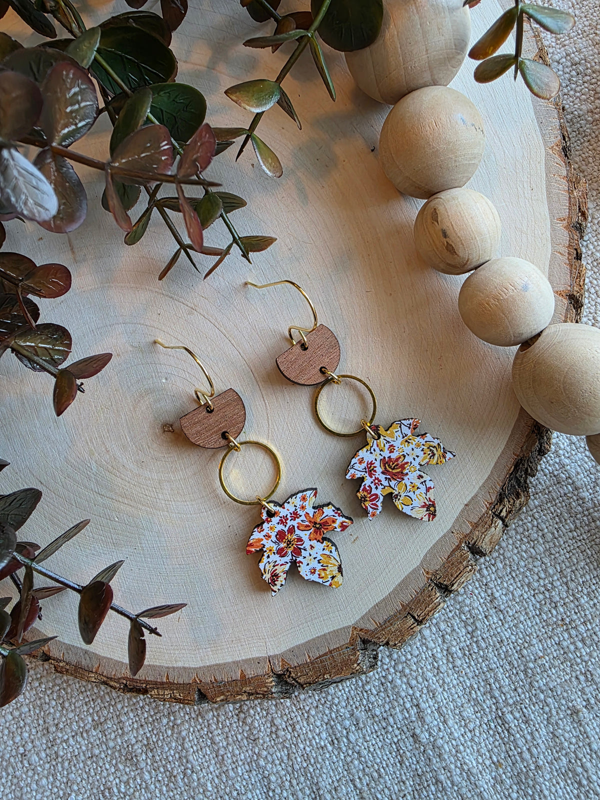 Vintage Floral Maple Leaf Dangle Earrings
