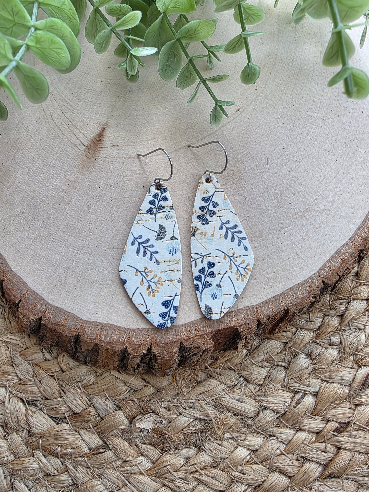 Blue & Mustard Floral Wedge Earrings