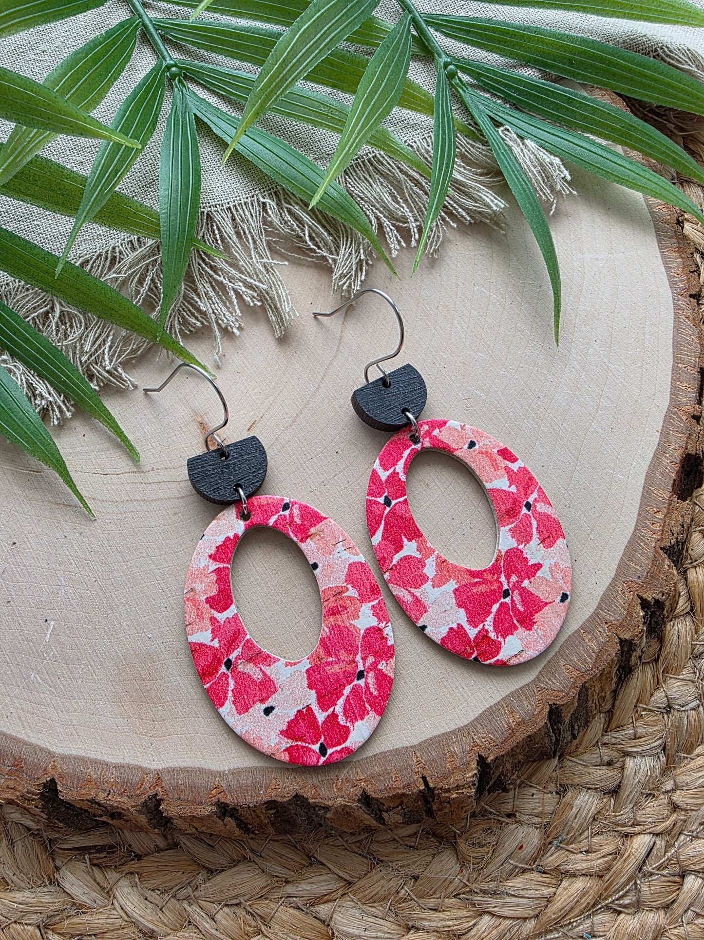 Coral Pink Vinca Chunky Oval Earrings