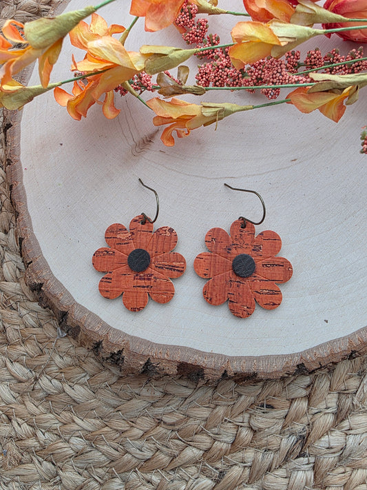 Orange Daisy Flower Earrings