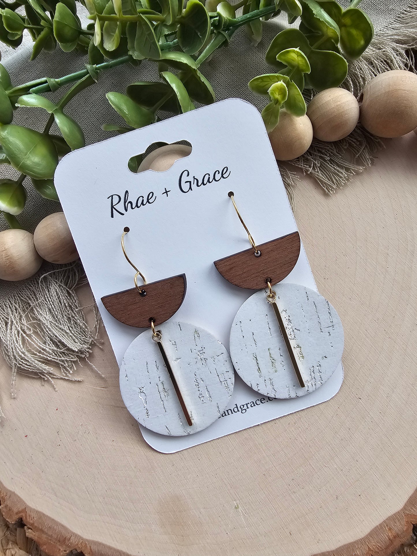 White Birch & Gold Large Circle Drop Earrings