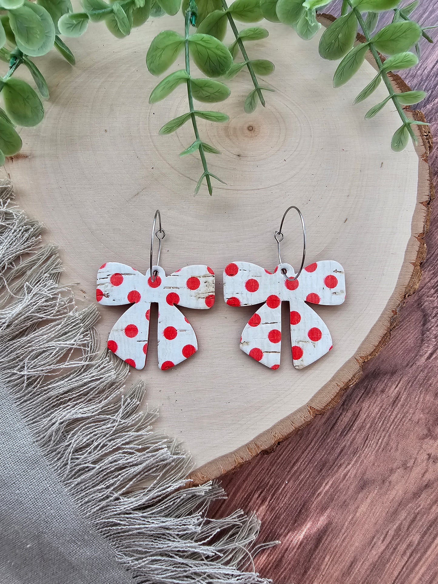 Red & White Polka Dot Bow Earrings