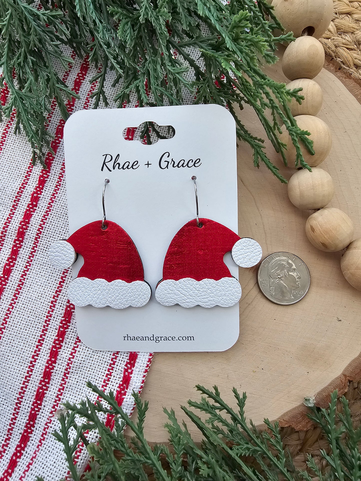 Ruby Red Sparkle Santa Hat Earrings