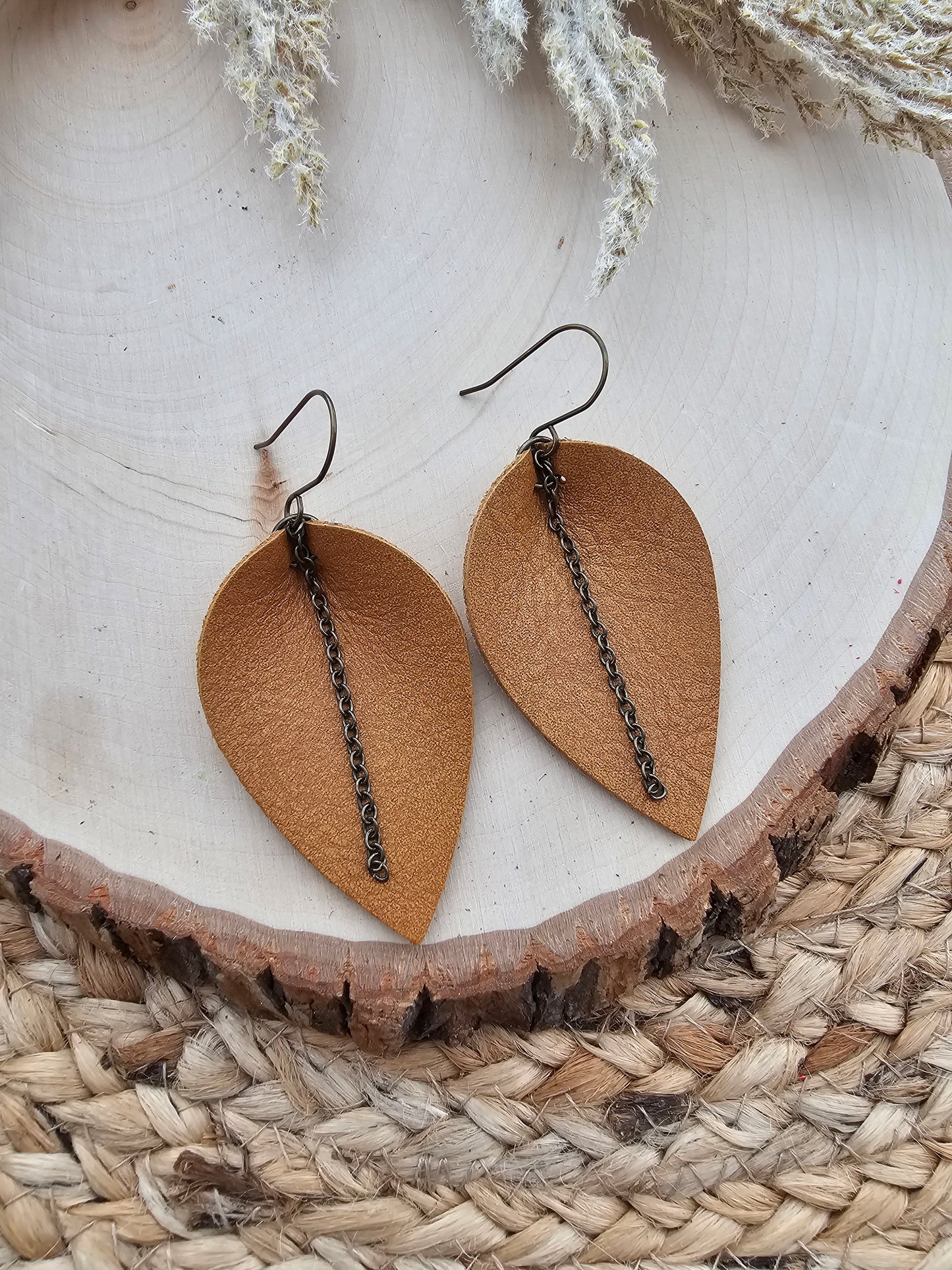 Honey Brown Chain Pinched Petal Earrings - Large (2.5")