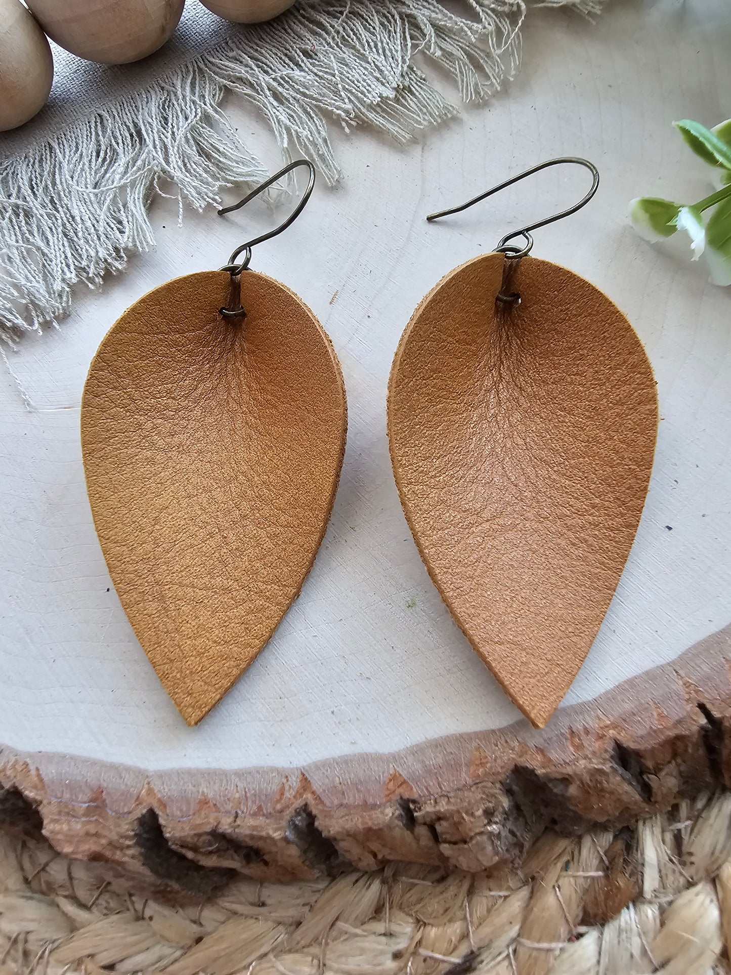 Honey Brown Pinched Petal Earrings - Large (2.5")