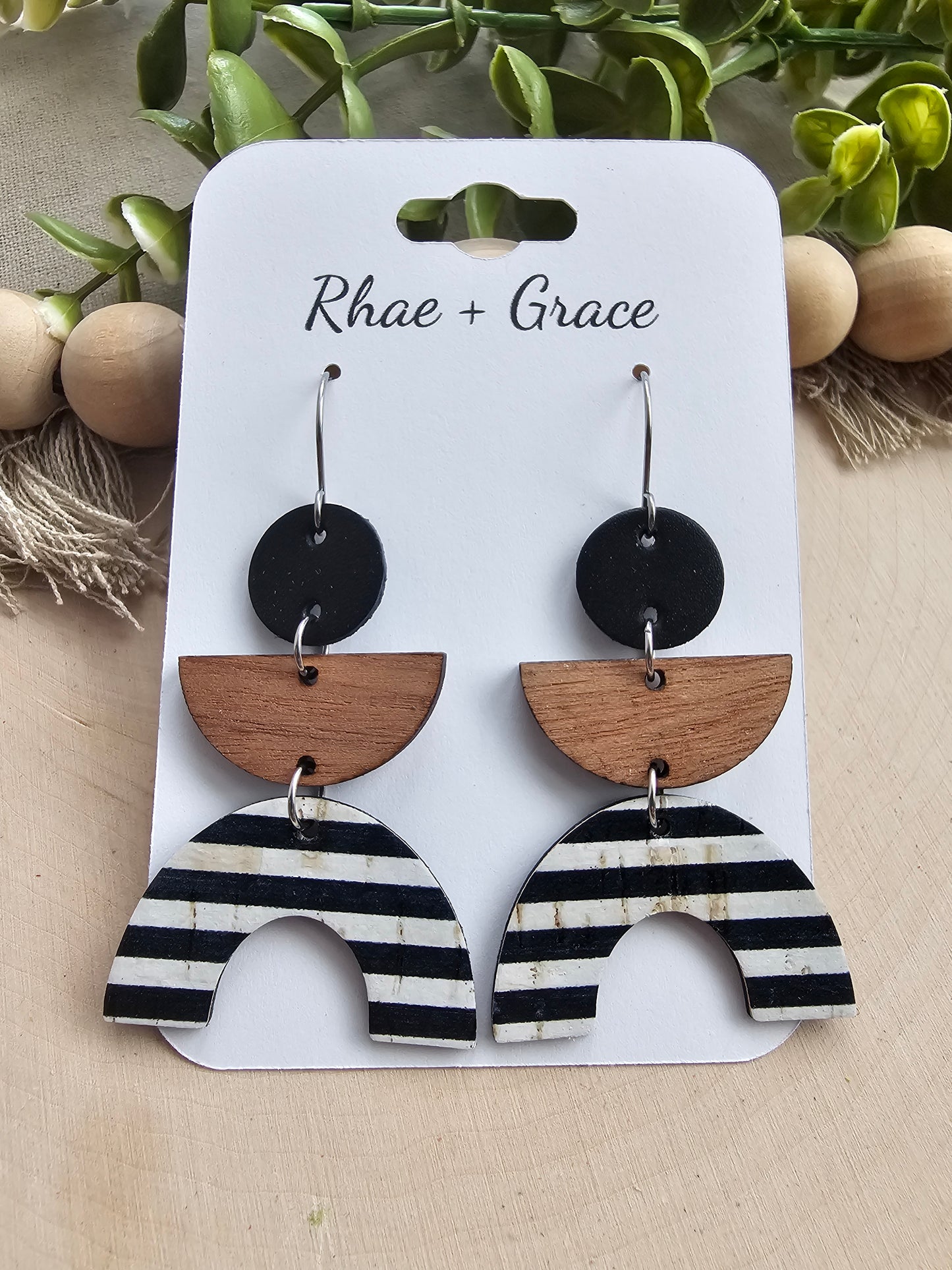 Black & White Striped Arch Earrings